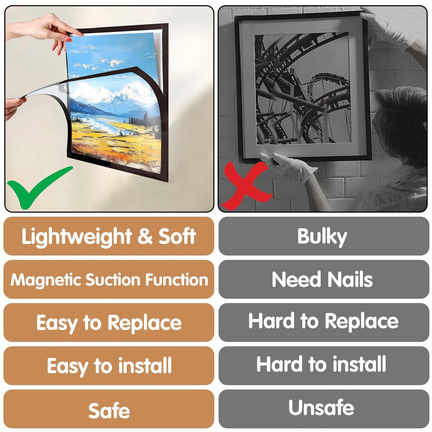 SKRYUIE 12x12 Inch Diamond Art Kits for Adults Frames - Magnetic Self-Adhesive, 6-Pack (Black) - Perfect for 10x10 Inch Artwork Paint by Numbers - Suitabble Frames Painting for Wall Window Door