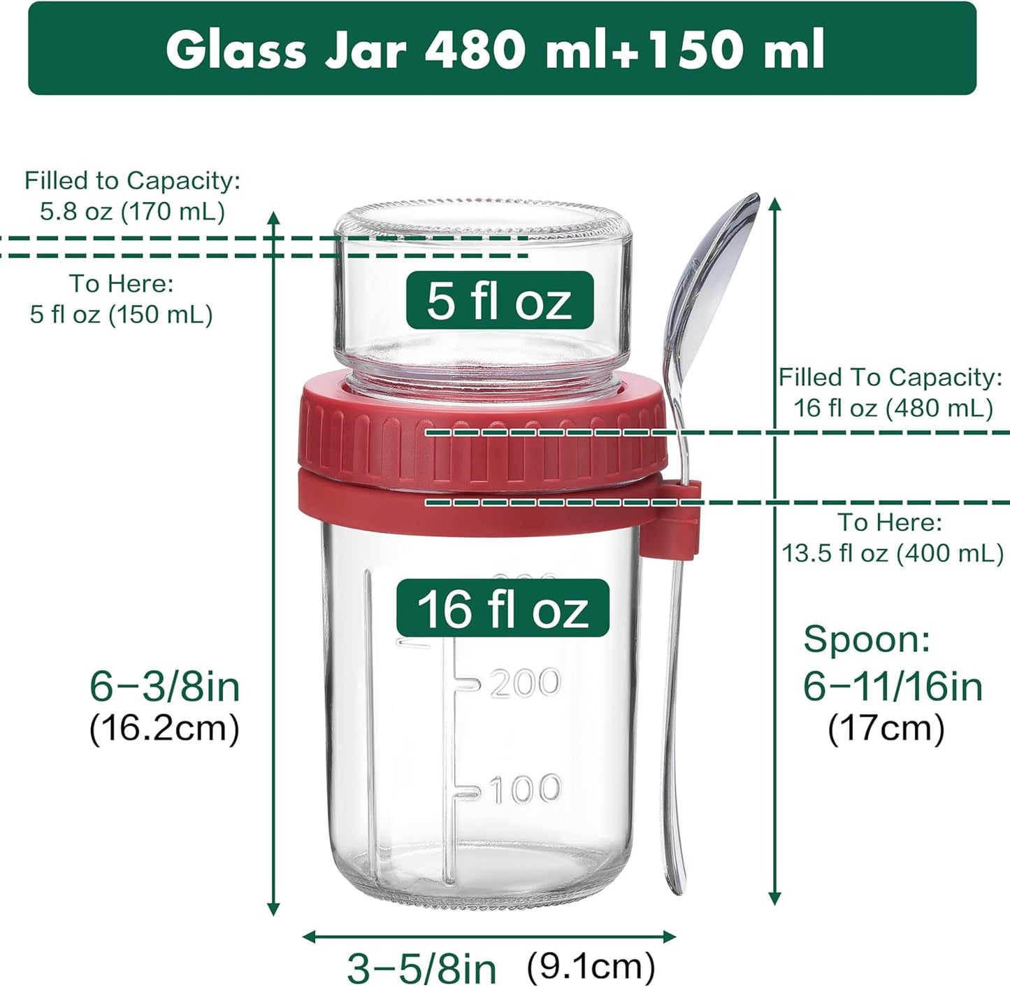 2 Pack 16 oz,Dual-Layer Danmu Overnight Oats Containers with Lids Yogurt Parfait Cups with Lids,Meal Prep Containers