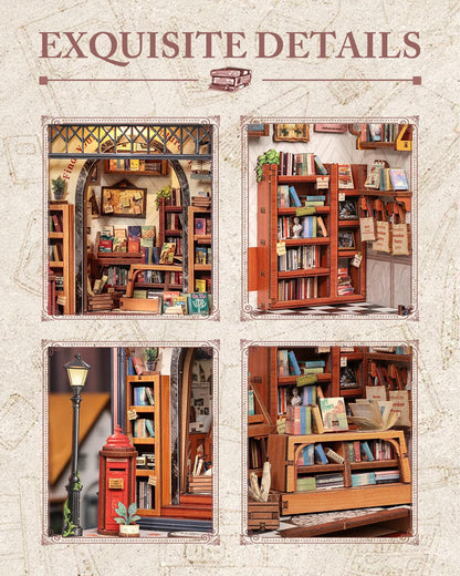 Cutefun Book Nook Kit - DIY Miniature Dollhouse Library Kit for Adults and Teens, Tiny House Building Bookshelf Insert Decor with LED Light, Gifts for Family and Friends (Jack's Bookery)