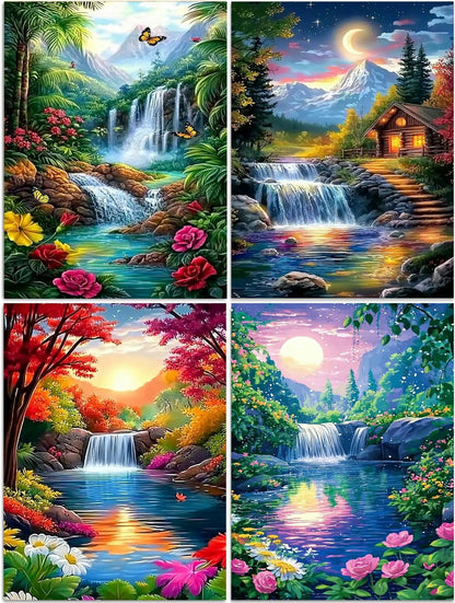 DOZEEZOP 4 Pack 5D Diamond Painting Kits for Adults, Landscape Diamond Art Kits for Beginners of All Ages, Round Full Drill Painting by Numbers Crafts Home Wall Decor 12 x 16 Inches Red