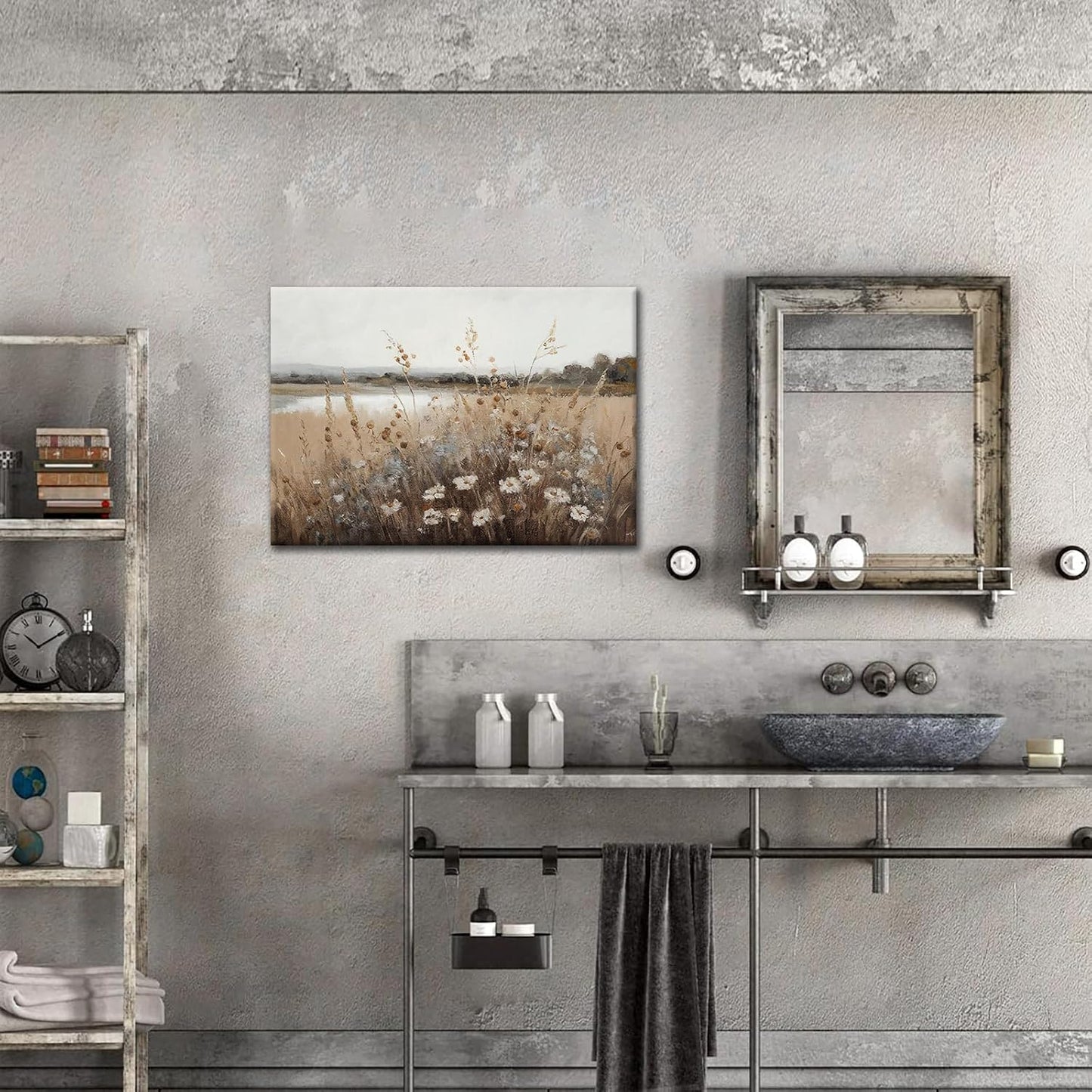 Framed Vintage Wall Art Country Field Landscape Oil Painting, Classical Paintings Poster Prints for Living Room 16x12