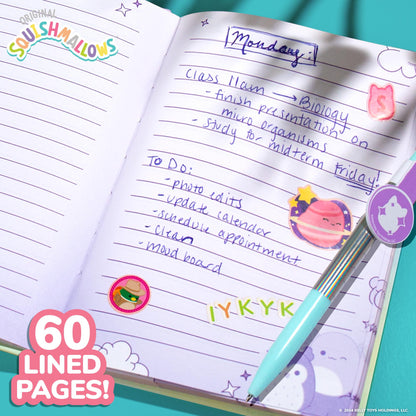 Squishmallows Original Squishy Diary Set, Includes 5 x 7 Diary, 60 Sheets, Kawaii Stickers, Pen, Fun Journaling Kit & Sketchbook for Kids, School Supplies, Journal for Girls