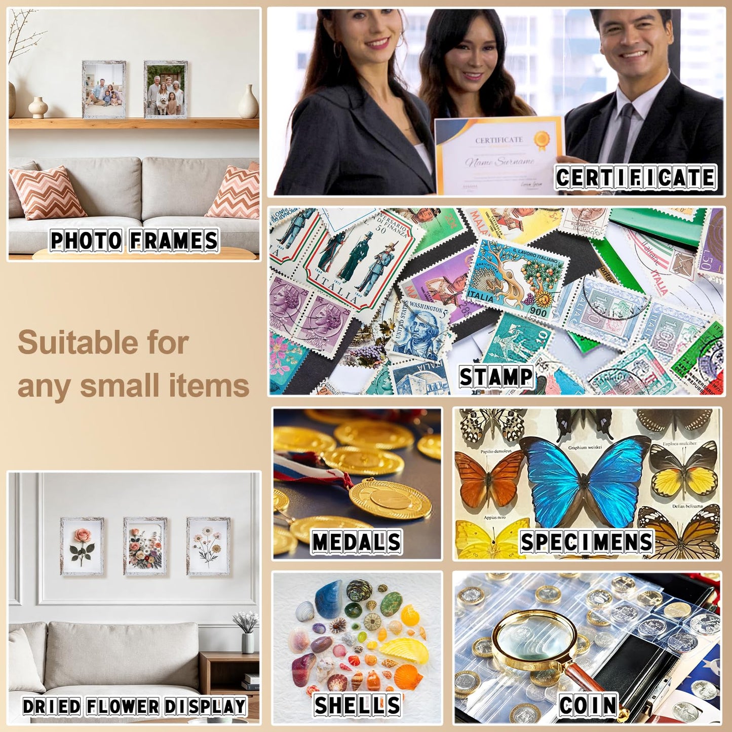 4 Pack 8"x 10" Shadow Box Frames Display Cases Wood Deep Shadowbox for Photos, Dried Flowers, Handicrafts Picture Frames for Wall Tabletop (Distressed White, 8x10)