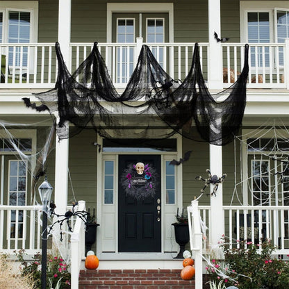 22 in Halloween Wreath for Front Door, Halloween Skull Wreath with Lights, Spooky Halloween Wreaths with Black, Blue, Purple Flowers, Indoor/Covered Outdoor Halloween Props Decoration
