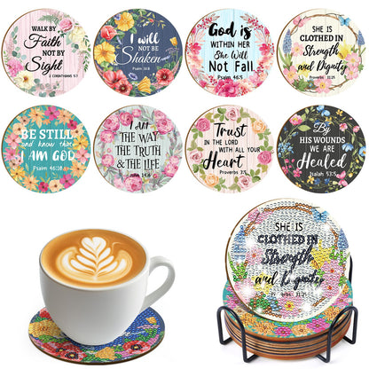 Sitsink Christian Diamond Painting Coasters - 8 Pcs Christian Bible Verse Diamond Art Coasters Kit Religious Crafts