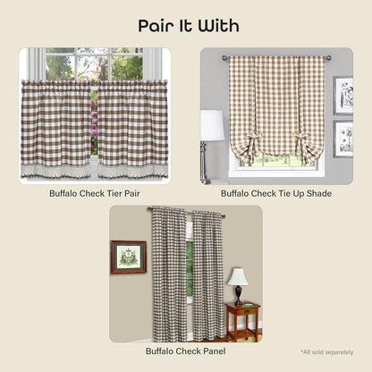 Buffalo Check Valance Window Curtains by Achim Home Decor, 58 Inch Width, 14 Inch Length, Taupe Brown & Ivory Plaid