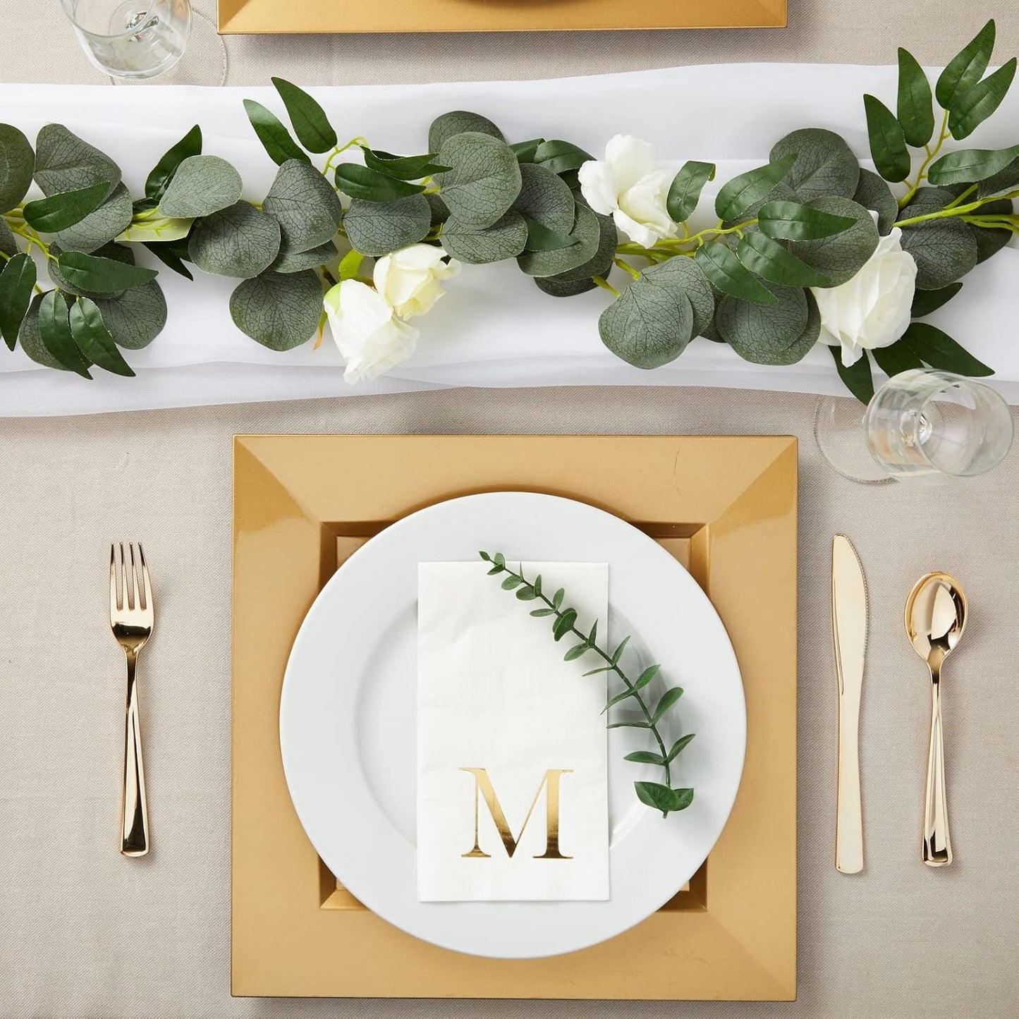 4 8 3-Ply, 100 Count Sparkle and Bash M Napkins Paper Guest Towels - x in, White & Gold, - Letter M Initial Napkins