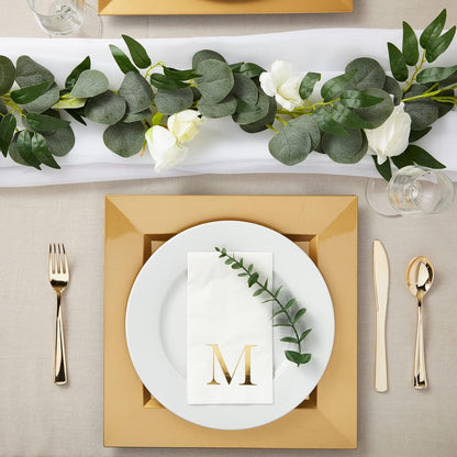 4 8 3-Ply, 100 Count Sparkle and Bash M Napkins Paper Guest Towels - x in, White & Gold, - Letter M Initial Napkins