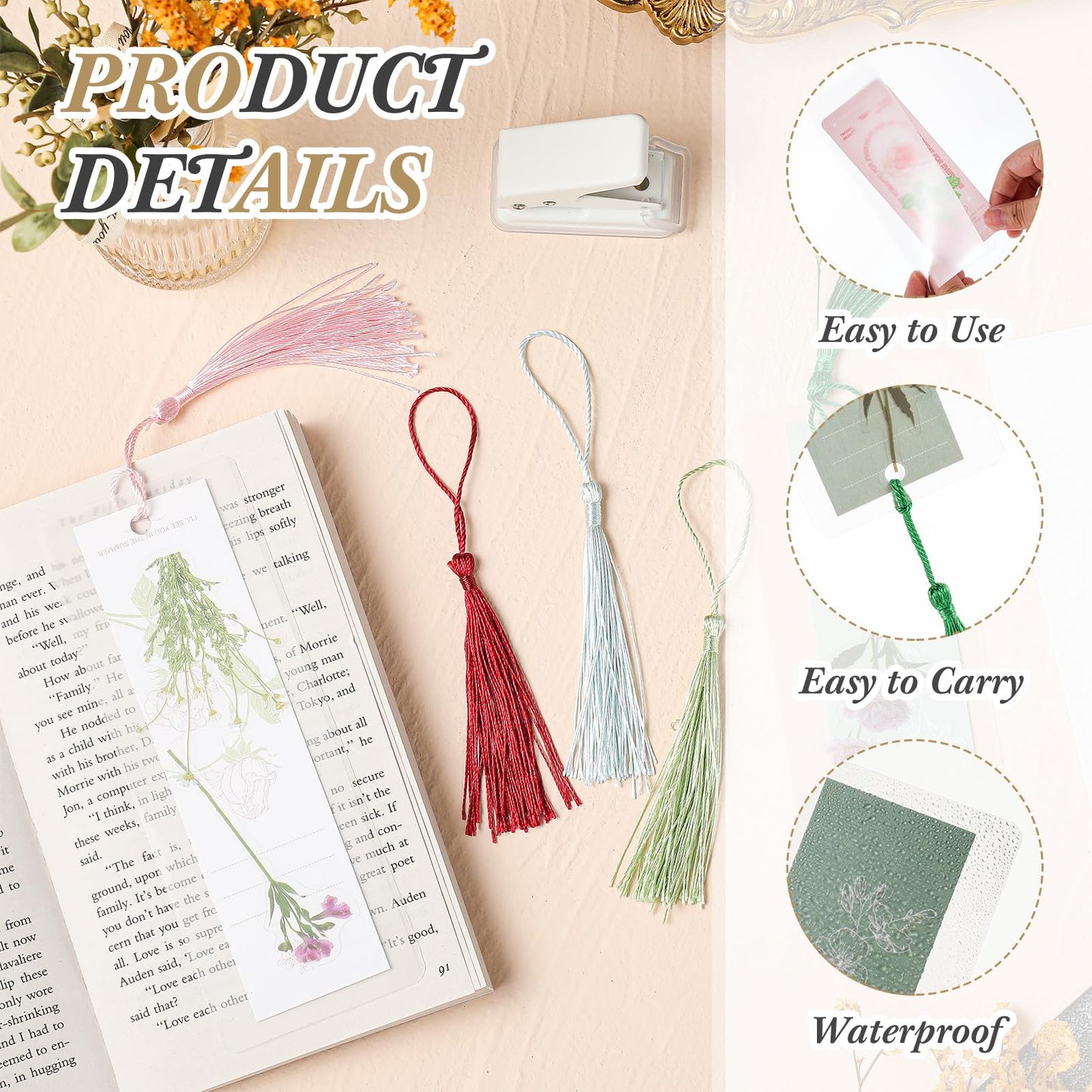 Fuyoooo 101 Pcs DIY Bookmark Making Kit Bookmark Laminating Pouches 5 Mil Hot Laminator Sleeves with Rainbow Tassels and Puncher Fit Most Pouch Laminating Machines Easter Gift(2.36 x 6.3 Inch)