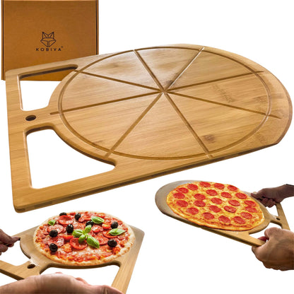17"x13.5" Bamboo Pizza Peel & Cutting Board 2-in-1 | Dual-Grip Wooden Pizza Paddle with Pizza Spatula | Large Pizza Board Baking Accessories | Pizza Turning Peel for Oven, 2-in-1 Pizza Set