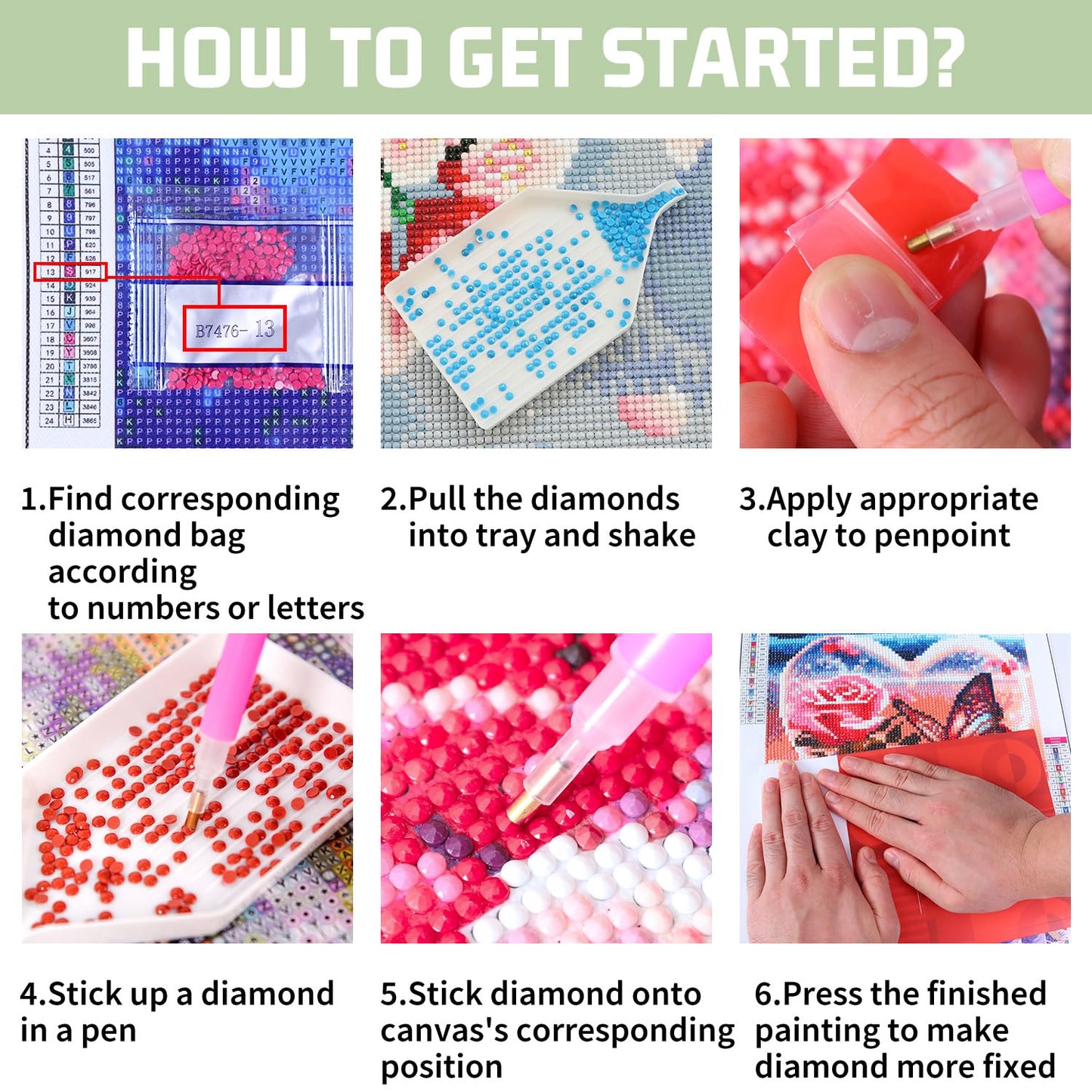6 Pack Inspirational Diamond Painting Kits for Adults, Diamond Art Kits for Adults, DIY 5D Diamond Painting Kits for Beginners Home Wall Decor 12x16inch