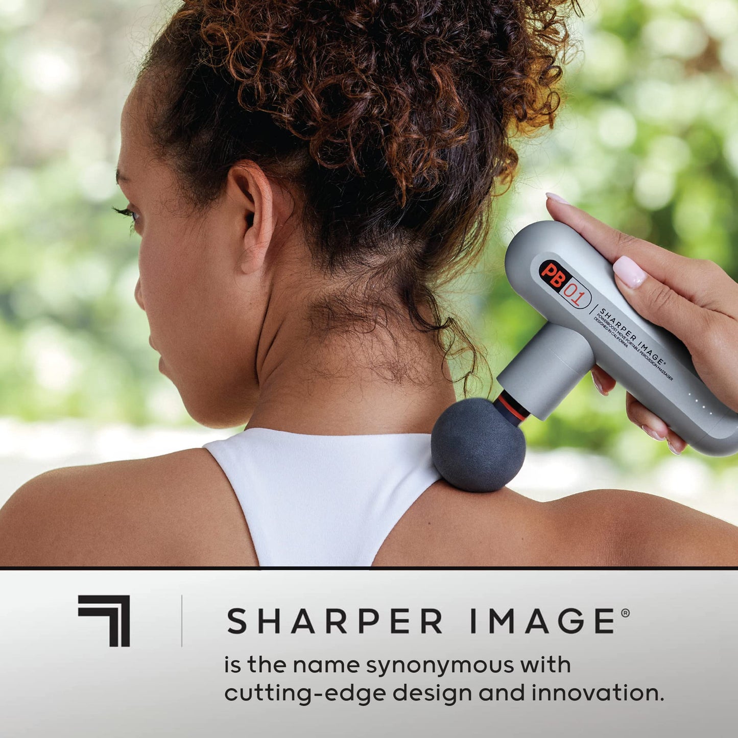 Sharper Image Percussion Massage Gun, Powerboost Move, Lightweight & Portable, 4 Attachments, 4 Speeds, Full Body Back & Shoulder Massager for Deep Tissue Muscle Recovery, Pain Relief & Soreness