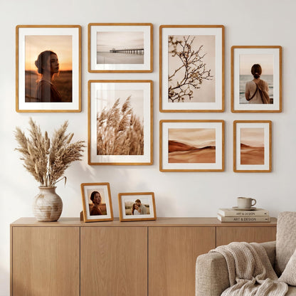 A3 Picture Frame,Natural Solid Teak Wood Photo Frame with HD Tempered Glass,A3 Photo Frames Matted to A4,Rounded Corner Wooden Frames Wall Decoration for Family/Graduation/Wedding/Certification