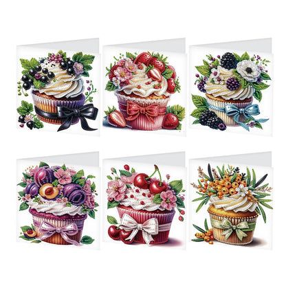 JISHSHAY 6 PCS Cupcake Diamond Painting Greeting Cards Cake Diamond Art Birthday Cards with Envelopes Gem Art Mosaic Kits for Adults, for Anniversary Valentine Thank You Graduation All-Occasion