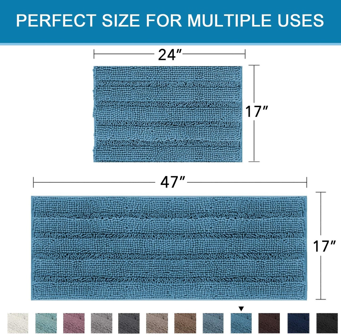 H.VERSAILTEX 2 Piece Bathroom Set - Super Absorbent Chenille Striped Bath Mats - Non Skid Machine Wash Dry Rugs