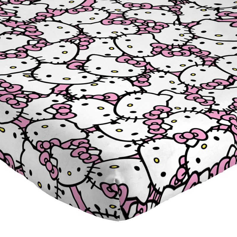 Jay Franco Sheet Set with Fitted, Flat Sheets & Pillow Cover - Ultra-Soft Bedding with Pillowcase for Room Decor, Multi - Hello Kitty, 4 Piece King