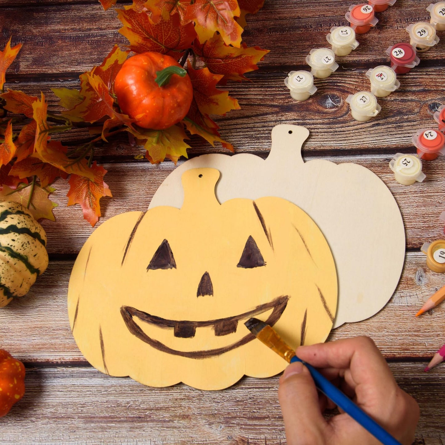 AWIZOM 36 Pcs Wooden Pumpkin Cutouts Unfinished Wood Fall Pumpkin Ornaments Blank Wooden Thanksgiving Pumpkin Signs for DIY Crafts Project Halloween Autumn Harvest Home Hanging Decorations,7.87x7.09