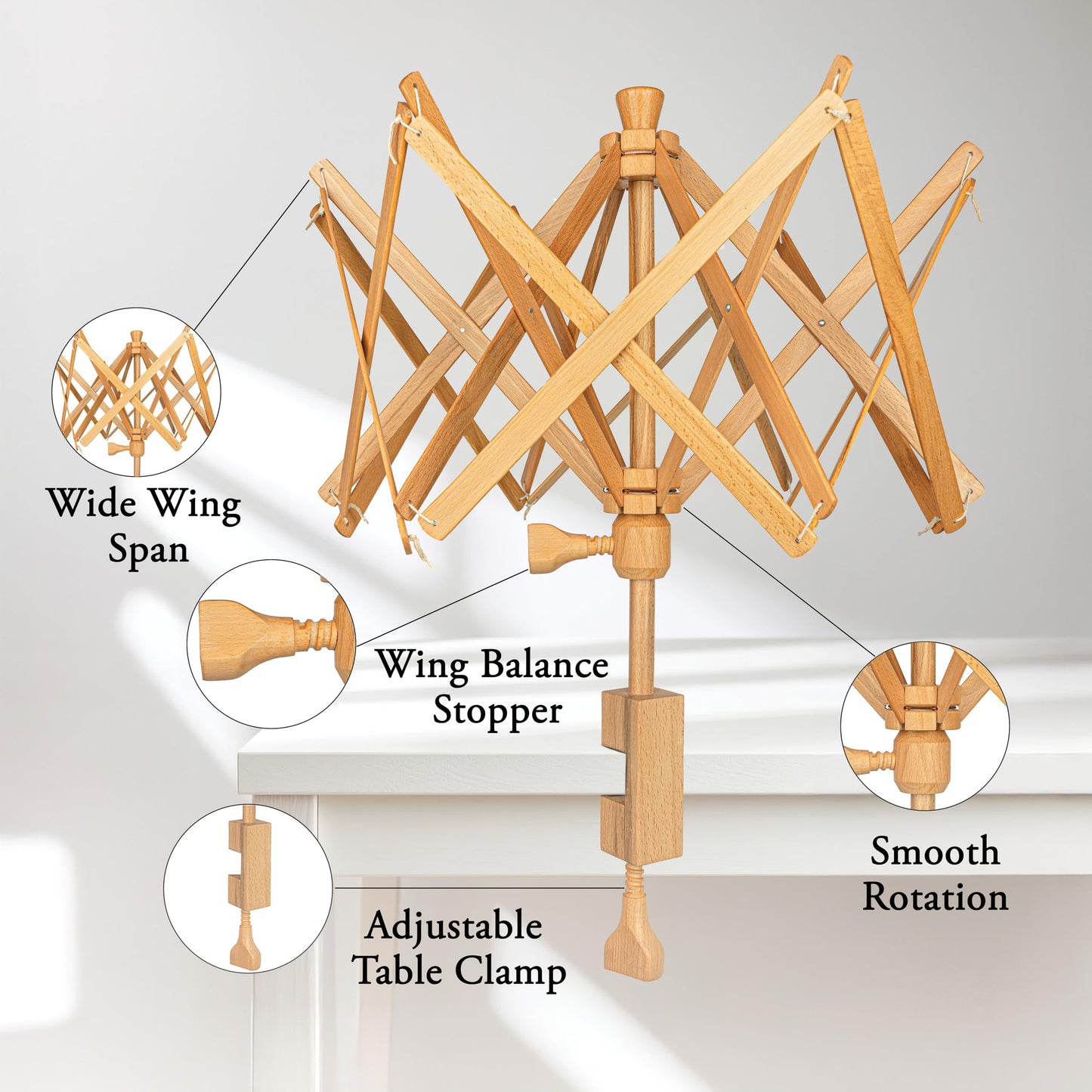 Wooden Yarn Umbrella Swift Winder - Rosewood Yarn Skein Holder - Yarn Swift Winder for Crocheting & Knitting (Beachwood Umbrella Swift)