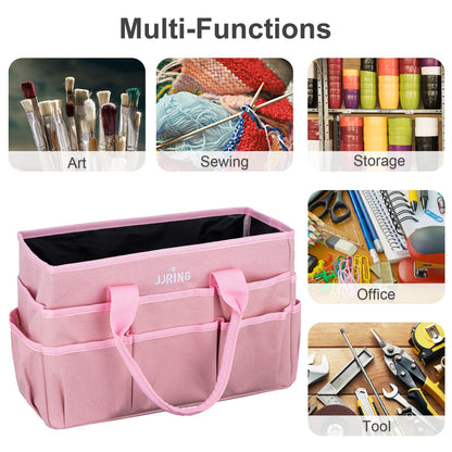 JJRING Craft Tote Bag Organizer for Art Storage, Art Tote Organization with Multiple Pockets, Art Sewing Supply Bag for Scrapbooking, Medical, and Office Supplies Storage (Pink)