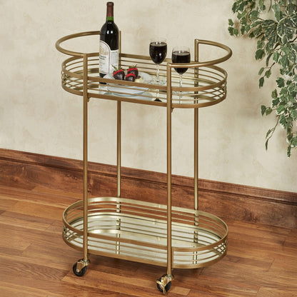 Touch of Class Stylish Contemporary Delta Mirrored Rolling Serving Cart Locking Casters Gold