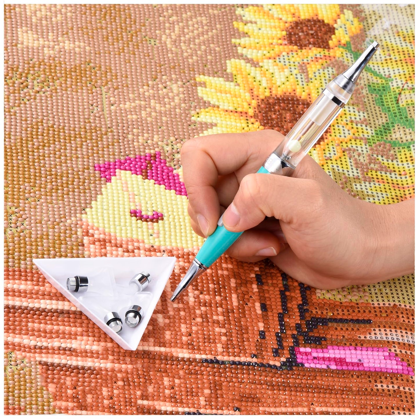 benote Original Diamond Art Painting Pen Lighted Drill Pen 2.0 Metal Sticky Pen Tips, Diamond and Painting Accessories with Multi Replacement Pen Heads and Wax - B7 Turquoise