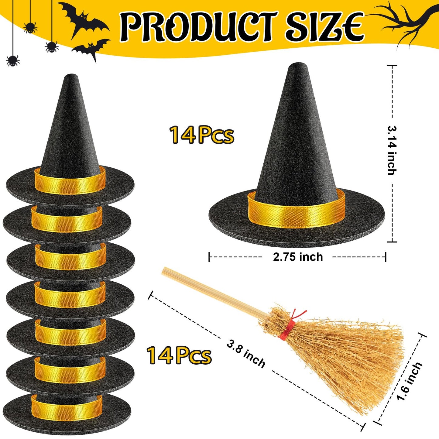 ZHWKMYP 28Pcs Mini Witch Hats, Small Witch Hat for Crafts Halloween Party Decorations