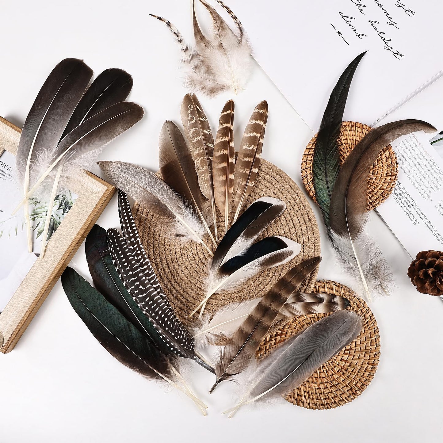 Natural Feathers Bulk - 150PCS - 12 Styles Assorted Natural Feathers, Pheasant Feathers, Turkey Feathers for DIY Crafts, Wedding, Crafting Supplies