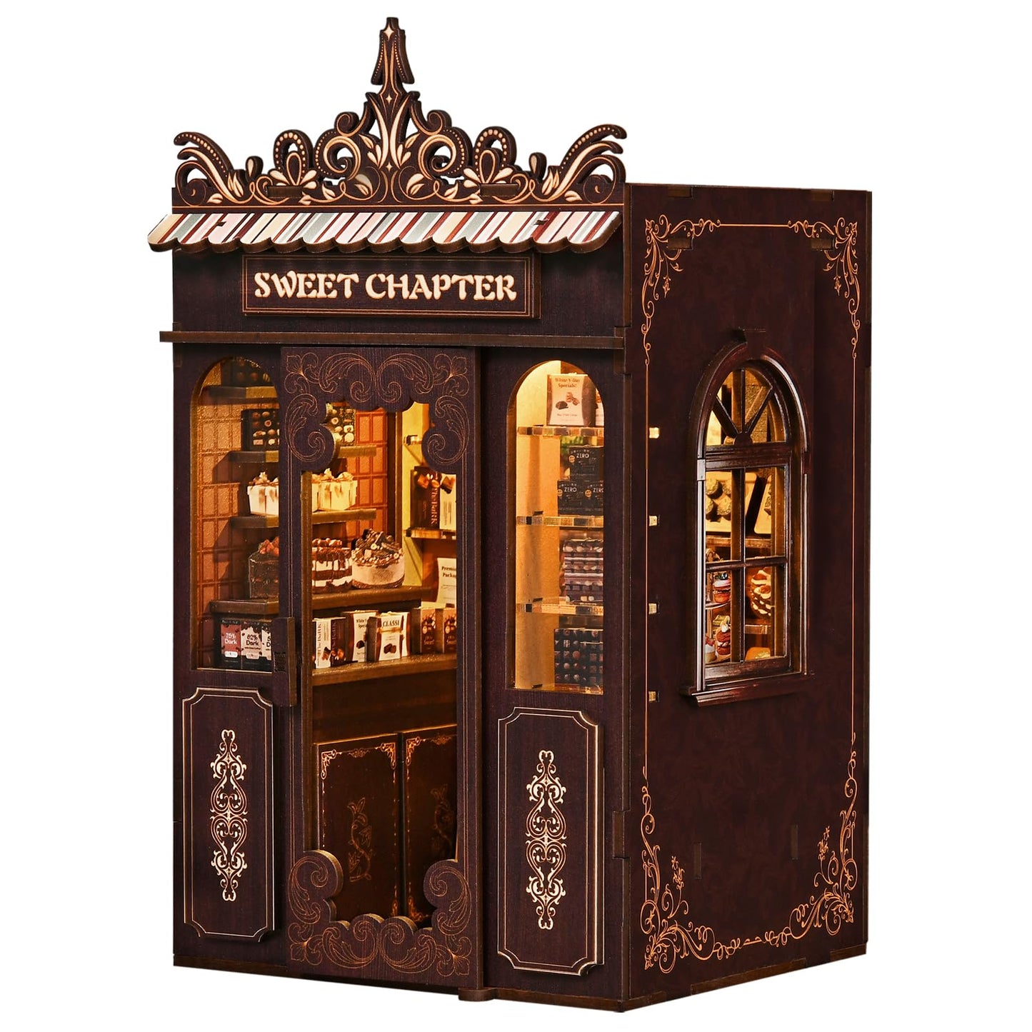 KERNOWO Book Nook Kit, DIY 3D Wooden Puzzles for Adults, Teens and Beginners, Miniature Tiny House Kit for Bookshelf Decor, Bookish Gift for Family, Friends, Book Lovers (Sweet Chapter)
