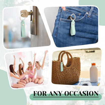 Wavyknot 50 Pcs PU Leather Keychain Blanks Bulk Laser Engraving Blanks Keychain Kit with Key Rings for DIY Key Chains Craft(3.7 x 0.7 Inches, Light Green)