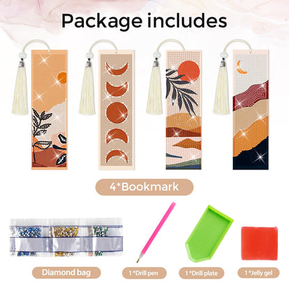 4 Pieces Boho Diamond Art Bookmarks 5d Boho Beaded Bookmark Leather Tassel Bookmark for DIY Making Beginner Kids Adults Arts Craft Supplies
