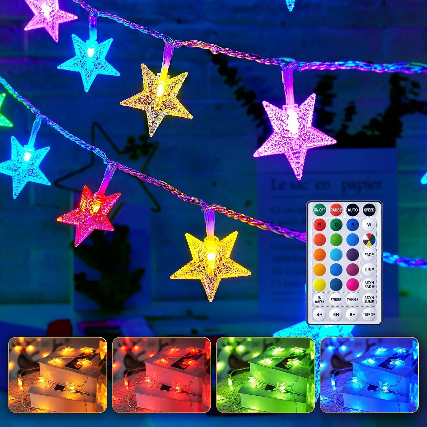 17 50 16 7 Minetom Star String Lights Battery Operated - ft LED Color Changing Star Fairy Light with Remote and Timer