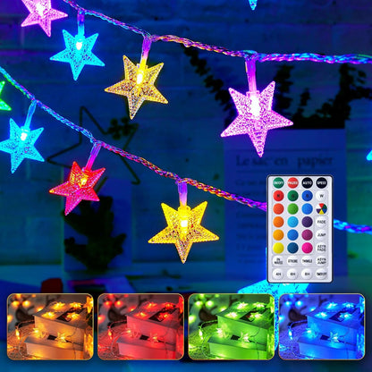 17 50 16 7 Minetom Star String Lights Battery Operated - ft LED Color Changing Star Fairy Light with Remote and Timer