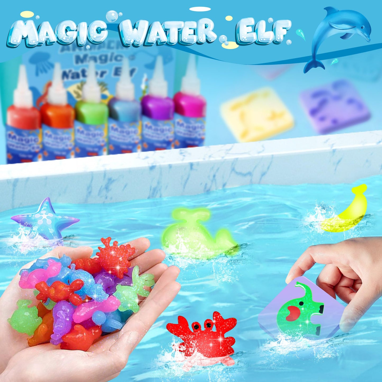 AKMADM Magic Water Elf Toy Kit for Kids - Aqua Fairy Water Gel Kit - 20 Colors*60ml Squishy Maker Set - 18 Shape Molds - Arts & Crafts Water Elf Creation kit - Children's DIY Marine Life (20 Colors)
