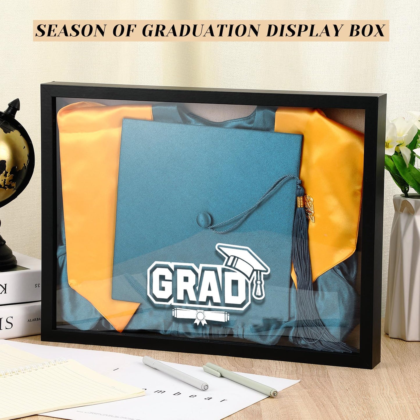Huwena Graduation Shadow Box Frame 11.8 x 15.8 Inch Black Display Case Picture Diploma Frame with Tassel Holder Graduation Keepstakes Memory Box for Cap and Gown Tabletop and Wall Display Party Gifts