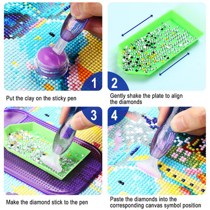 Outus 31 Pcs 5D DIY Diamond Tools Kit with Handmade Resin Painting Pens, Anti-Slip Mats, Plastic Diamond Trays, Clay Boxes, Drill Point Accessories for Adults DIY Craft(Sky Purple, Blue)