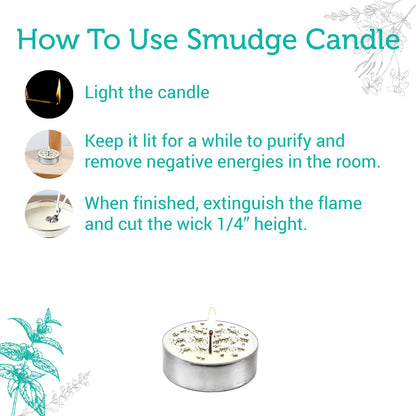 SOUL STICKS 12 Pack Little Smudgies Tealight Candles Smudge Candle for Cleansing House, Meditation, Chakra Healing | Made with Crystals and Herbs (White Sage & Eucalyptus)