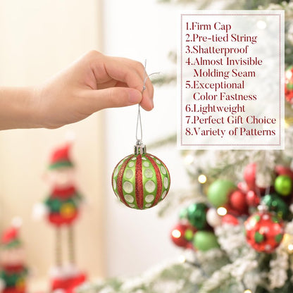 Valery Madelyn Christmas Ornaments Set, 16ct Red Green White Shatterproof Christmas Tree Decorations Ball Ornaments Bulk, 2.36 Inch Hanging Ornaments for Xmas Trees Holiday Party Decor