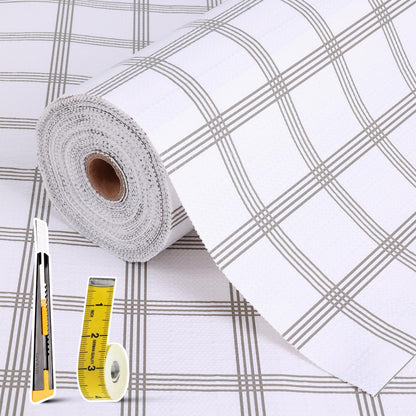Shelf Liners for Kitchen Cabinets 17in x 30FT, Non Adhesive Cabinet Liner Strong Non-Slip Golden Leaf Drawer Liner, Easy to Clean for Shelf, Cabinet with Knife and Tape Measure