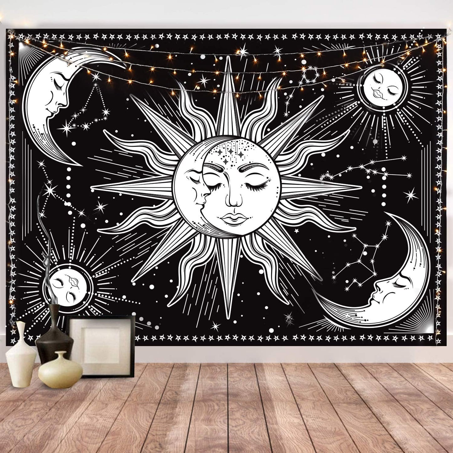 Black and White Wall Tapestry - Aesthetic Moon Tapestry for Bedroom, Living Room, Dorm Decor (59.1x59.1 Inches)