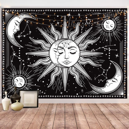 Black and White Wall Tapestry - Aesthetic Moon Tapestry for Bedroom, Living Room, Dorm Decor (59.1x59.1 Inches)