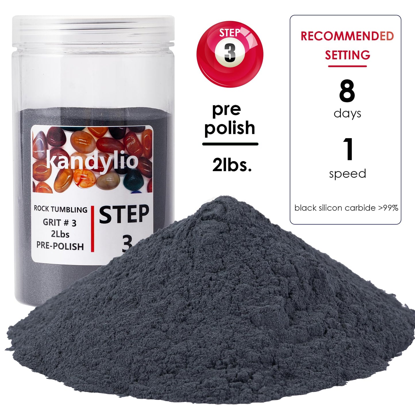 Kandylio 8 Lbs Rock Tumbler Grit Kit Polish Upto 60LBS Rocks Silicon Carbide & Aluminum Oxide Polishing and Tumbling Abrasive Media for Any Rock Tumbler Polisher