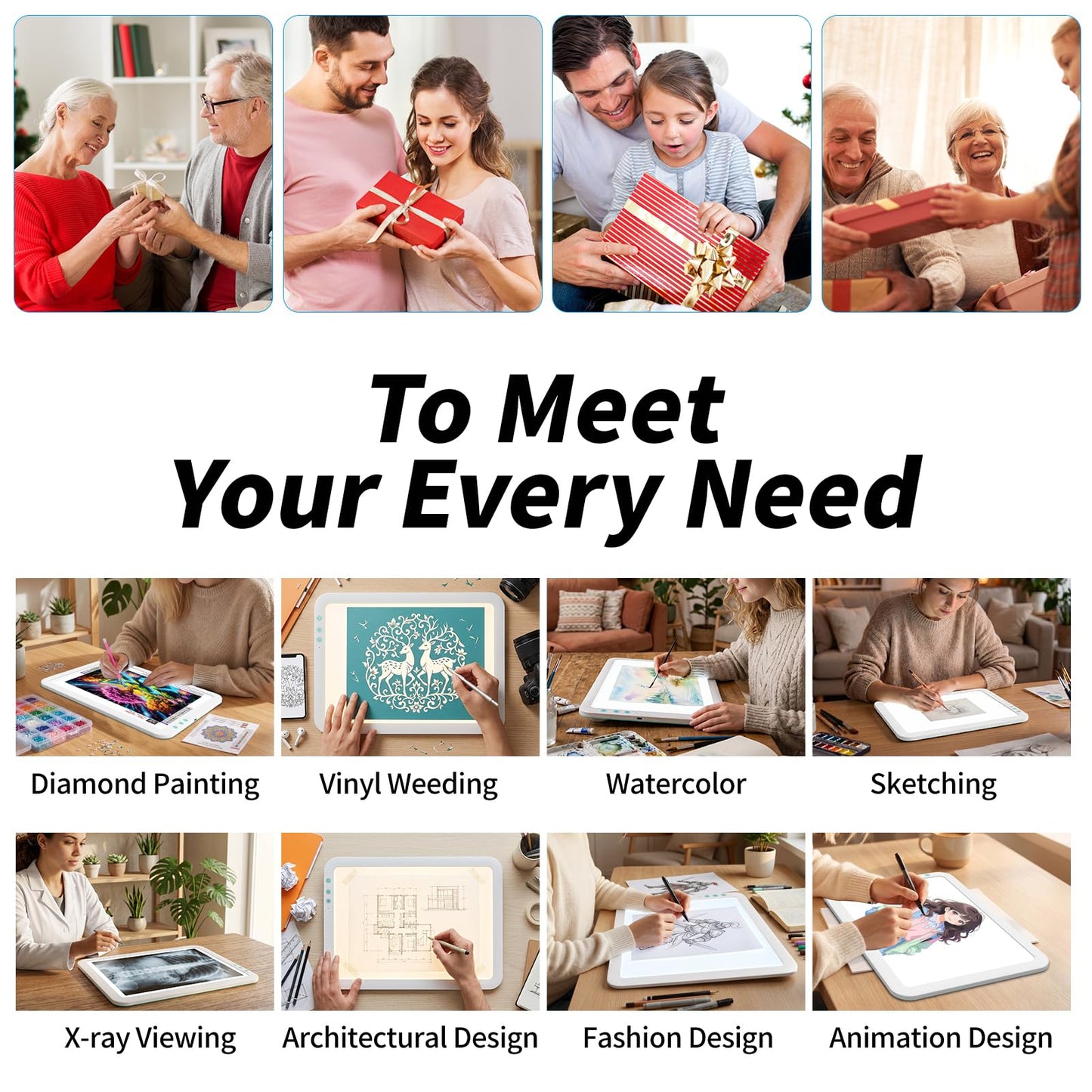 TOHETO A4 Rechargeable Led Super Bright Light Pad Powered by 3500mAh Lithium Battery for Weeding Vinyl Tool, Portable Wireless Light Board/Box for Tracing, Diamond Painting, Sketching & Drawing