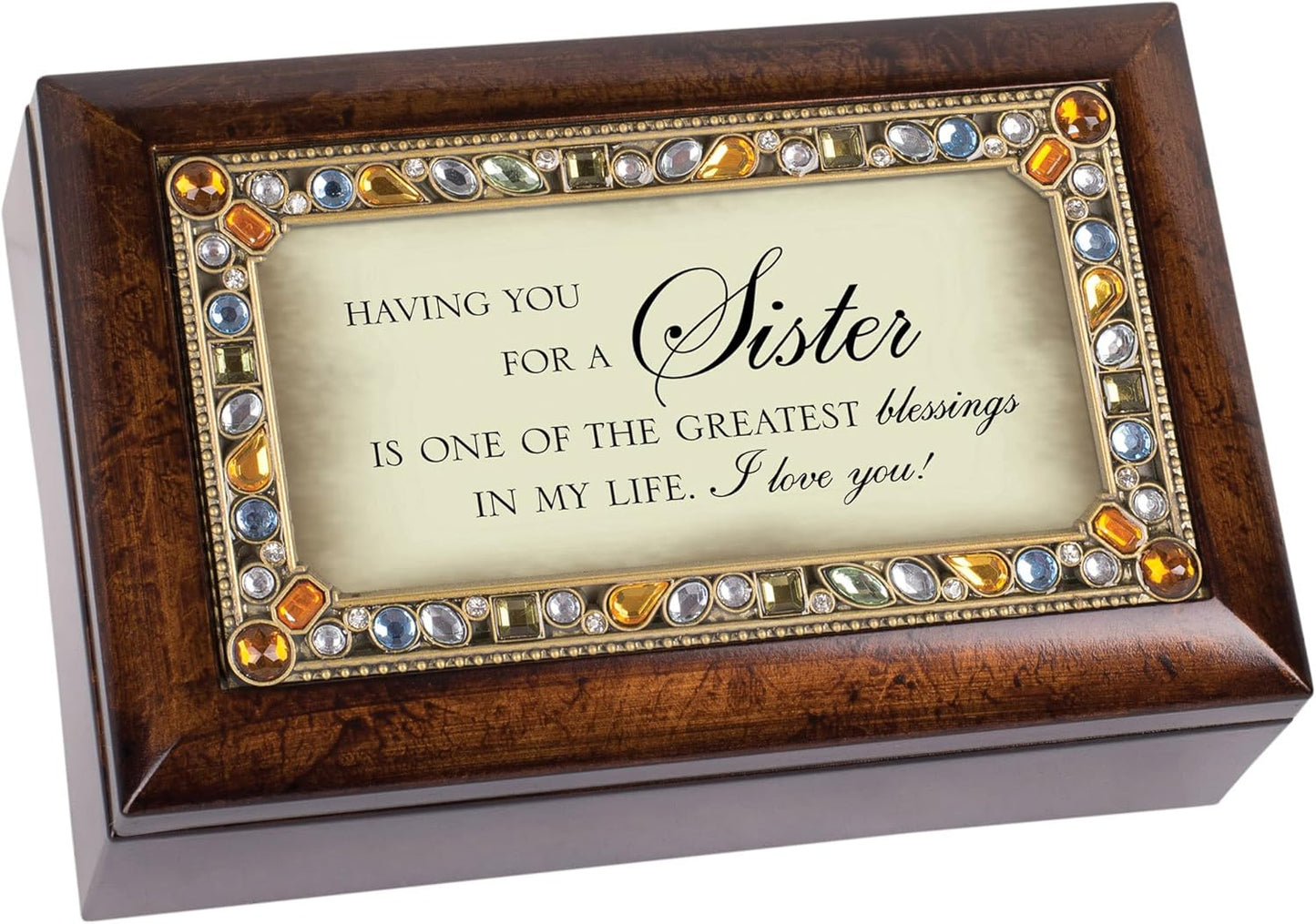 Jeweled Woodgrain Music Box - Sister Sentiment
