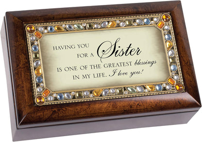 Jeweled Woodgrain Music Box - Sister Sentiment