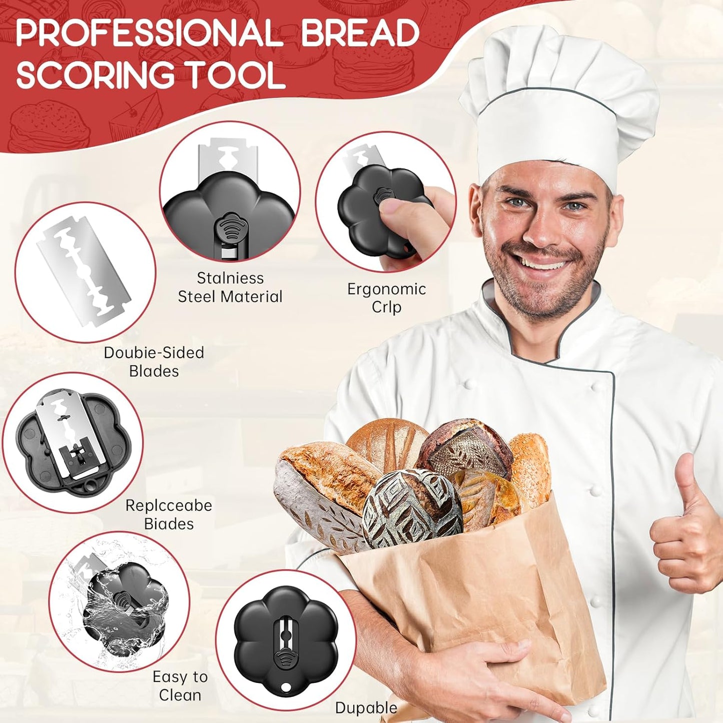 Bread Lame Dough Scring Tool, Sourdough Bread Baking Supplies for Scoring, Great Gift for Bread Makers (Black)