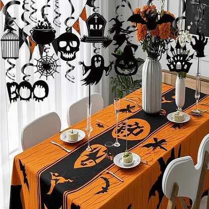 Halloween Hanging Swirls Decorations, LMSHOWOWO 30PCS Foil Hanging Ceiling Swirls Streamers with Black Spooky Ghost Witches Bat for Halloween Home Classroom Office Tree Door Porch Ceiling Decor