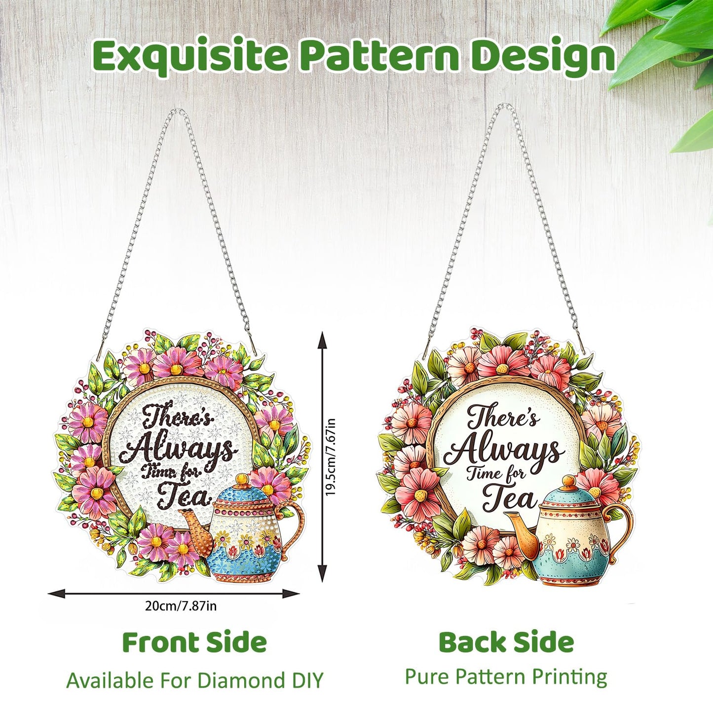 MEIYUDA Flower Wreath Diamond Art Hanging Kits, DIY Tea Flower Wreath Diamond Painting Window Hanging Ornament for Adults, 5D Special Shape Rhinestone Pendant for Home Decor and Holiday Gift