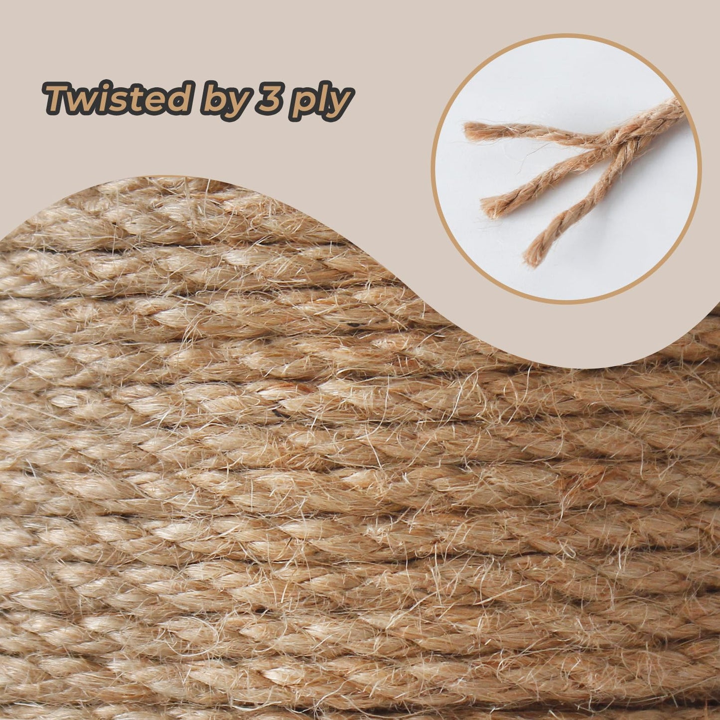 RIOOP Natural Jute Twine Rope 328 Feet 6mm, Heavy Duty Premium Garden Twine String for Crafts, Gardening Deals, Cat Scratching Cord, for Climbing Plants, Halloween Decor
