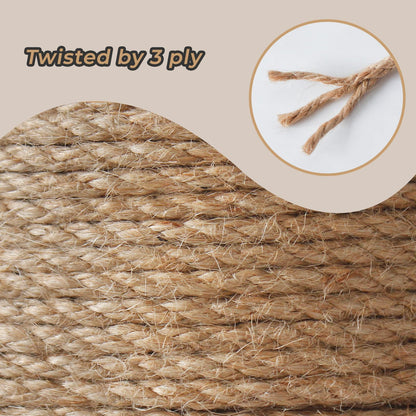 RIOOP Natural Jute Twine Rope 328 Feet 6mm, Heavy Duty Premium Garden Twine String for Crafts, Gardening Deals, Cat Scratching Cord, for Climbing Plants, Halloween Decor