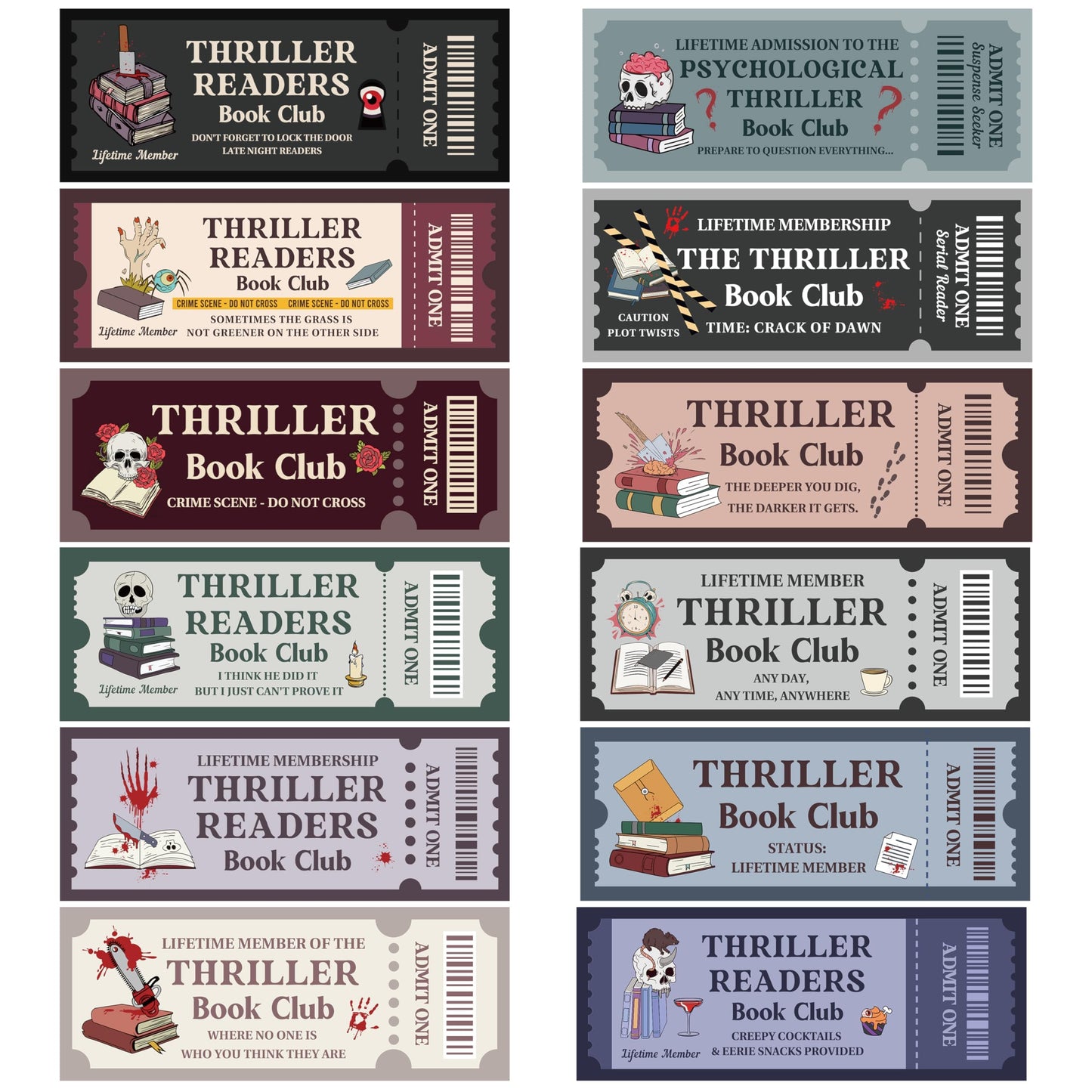 Laffact Halloween Thriller Book Club Bookmarks - 120 Horror Ticket Style Reading Tracker, Double-Sided Page Marker, Thanksgiving Christmas Birthday Bookish Gifts for Book Lover Rewards School Library